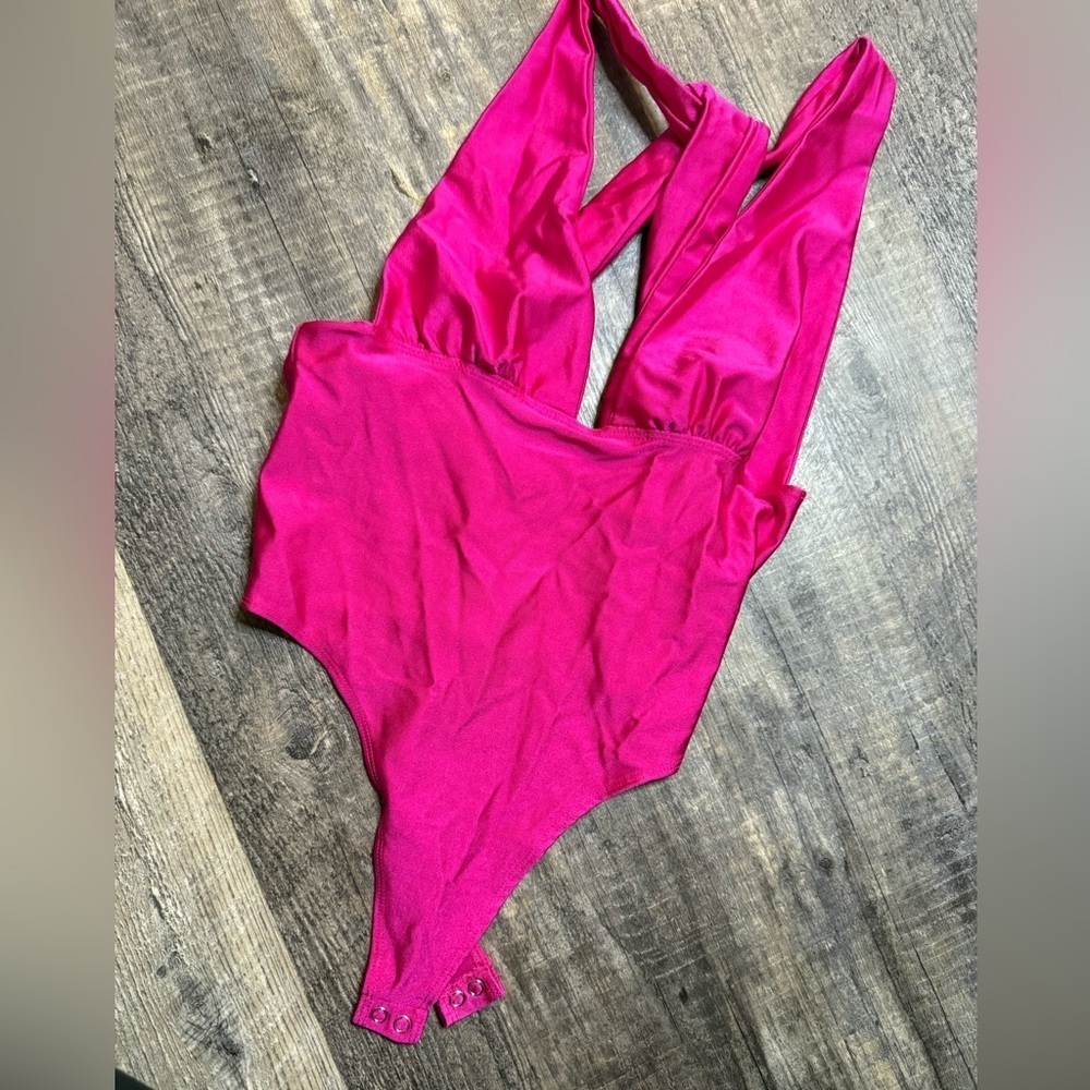 Pink Bodysuit with Plunging V-Neckline